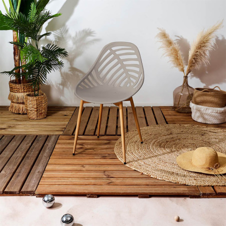 Lot de 4 chaises de jardin coque plastique ajourée taupe pieds métal - SAORA