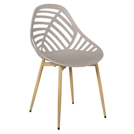 Lot de 4 chaises de jardin coque plastique ajourée taupe pieds métal - SAORA