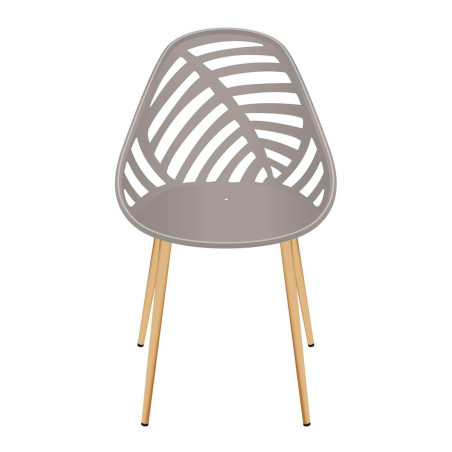 Lot de 4 chaises de jardin coque plastique ajourée taupe pieds métal - SAORA
