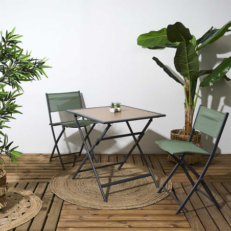 Lot de 4 chaises de jardin pliantes kaki - SANEA