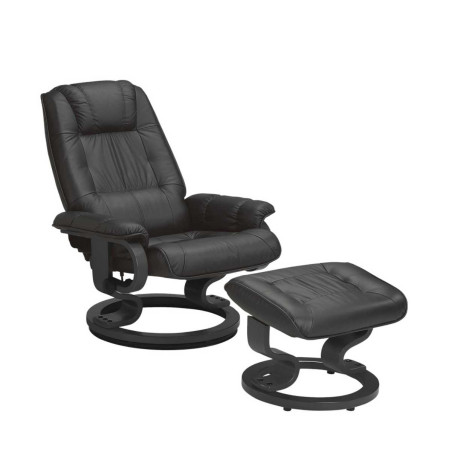 Fauteuil dossier inclinable pivotant cuir/pvc noir avec repose-pieds - ORWELLOR