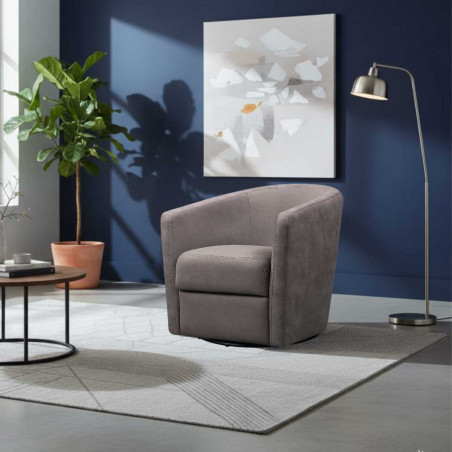 Fauteuil cabriolet pivotant 360° tissu micro peau brun taupe - GINKOR