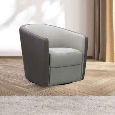 Fauteuil cabriolet pivotant 360° tissu micro grain gris perle et plomb - GINKOR