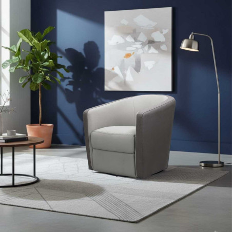 Fauteuil cabriolet pivotant 360° tissu micro grain gris perle et plomb - GINKOR
