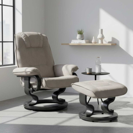 Fauteuil dossier inclinable pivotant mastic avec repose-pieds - ORWELLOR