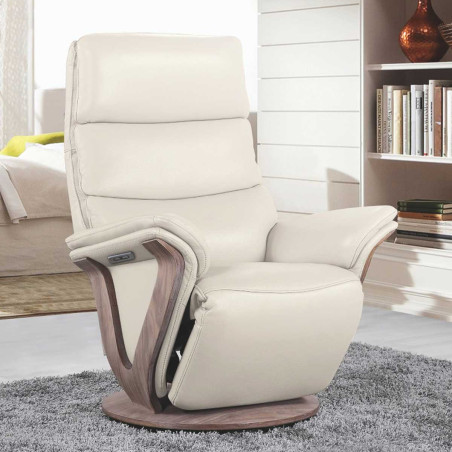 Fauteuil relax électrique pivotant bi-moteur cuir/pvc mastic - HOLY