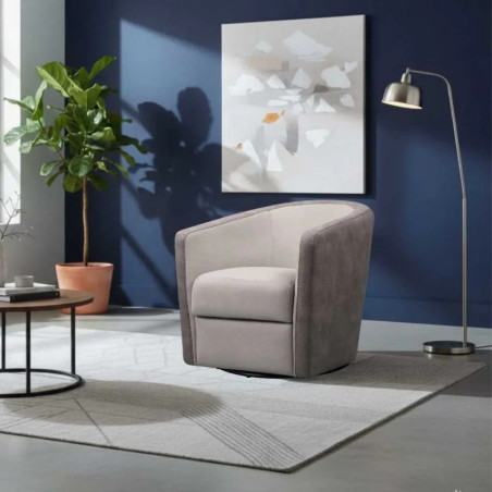 Fauteuil cabriolet pivotant 360° micro peau mastic brun taupe - GINKOR