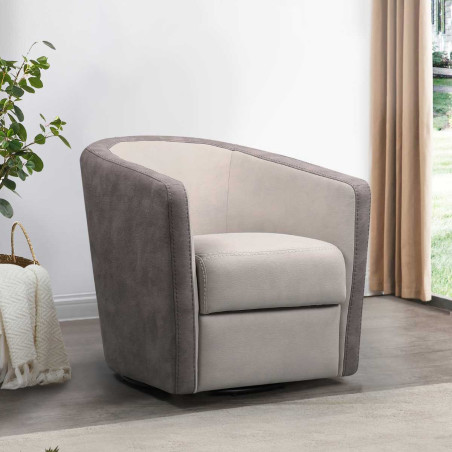 Fauteuil cabriolet pivotant 360° micro peau mastic brun taupe - GINKOR