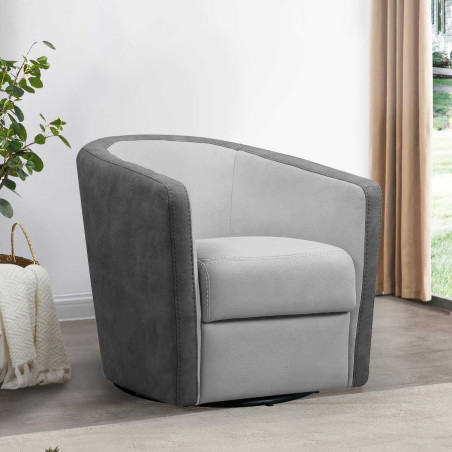 Fauteuil cabriolet pivotant 360° micro peau gris clair et gris foncé - GINKOR