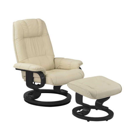 Fauteuil pivotant inclinable cuir/pvc beige avec repose-pieds - ORWELLOR