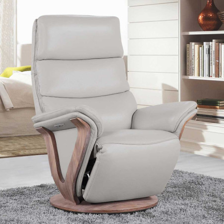 Fauteuil relax électrique pivotant bi-moteur cuir/pvc gris foncé - HOLY