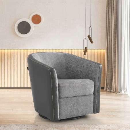 Fauteuil cabriolet pivotant 360° tissu chenillé gris - GINKOR