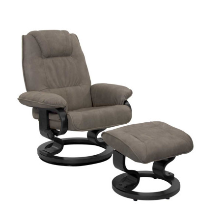 Fauteuil pivotant inclinable micro peau gris clair avec repose-pieds - ORWELLOR