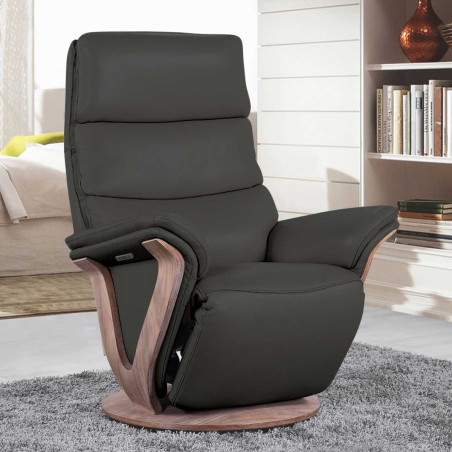 Fauteuil relax électrique pivotant bi-moteur cuir/pvc gris clair - HOLY