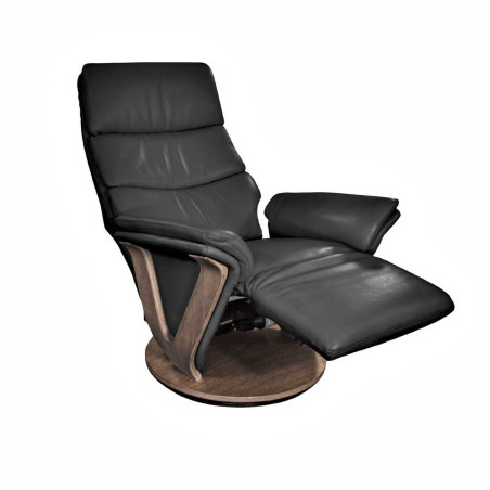 Fauteuil relax électrique pivotant bi-moteur cuir/pvc gris clair - HOLY