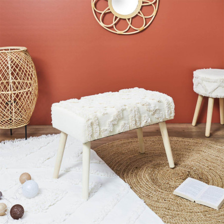 Banc scandinave beige motifs imitation fourrure - SKULO