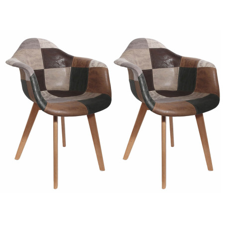 Lot de 2 Fauteuils Scandinaves Aspect Vieux Cuir - MERON