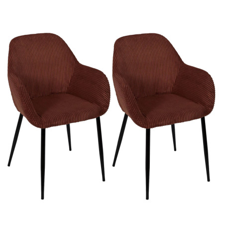 Lot de 2 fauteuils de table terracotta en velours côtelé - AMORA