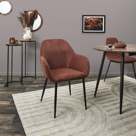 Lot de 2 fauteuils de table terracotta en velours côtelé - AMORA