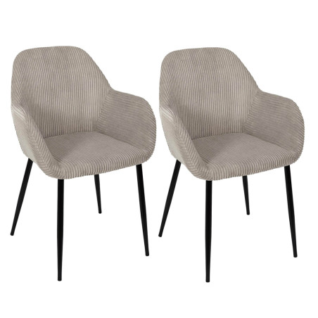 Lot de 2 fauteuils de table en velours côtelé taupe - AMORA