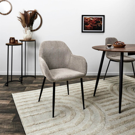 Lot de 2 fauteuils de table en velours côtelé taupe - AMORA
