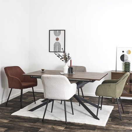 Lot de 2 fauteuils de table en velours côtelé taupe - AMORA