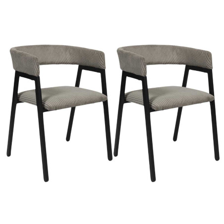 Lot de 2 fauteuils de table en métal et velours côtelé taupe - AMORA