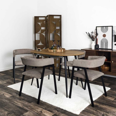 Lot de 2 fauteuils de table en métal et velours côtelé taupe - AMORA