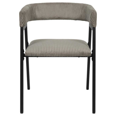 Lot de 2 fauteuils de table en métal et velours côtelé taupe - AMORA