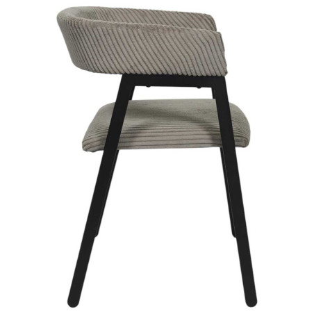 Lot de 2 fauteuils de table en métal et velours côtelé taupe - AMORA