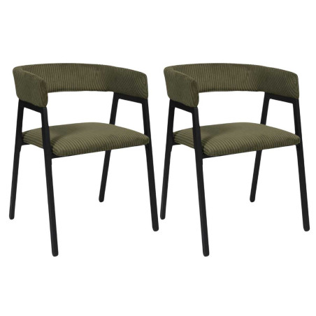 Lot de 2 fauteuils de table en métal et velours côtelé coloris vert - AMORA
