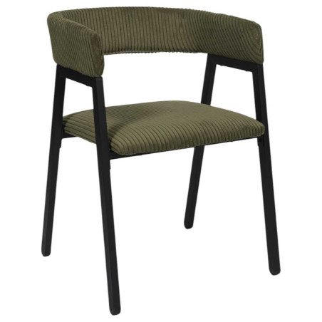 Lot de 2 fauteuils de table en métal et velours côtelé coloris vert - AMORA