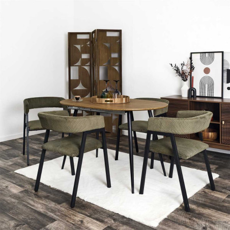 Lot de 2 fauteuils de table en métal et velours côtelé coloris vert - AMORA