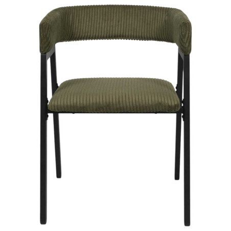 Lot de 2 fauteuils de table en métal et velours côtelé coloris vert - AMORA