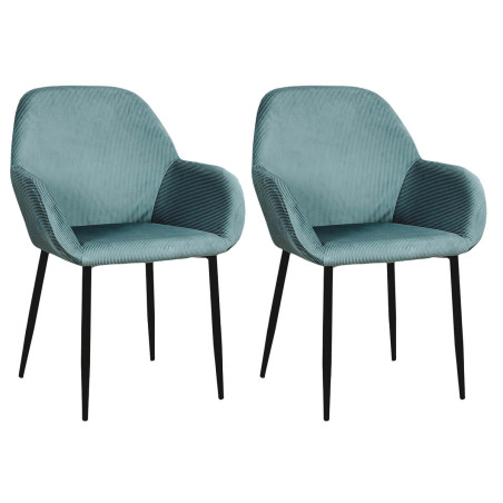 Lot de 2 Fauteuils Velours Côtelé Bleu Canard - ALESIA