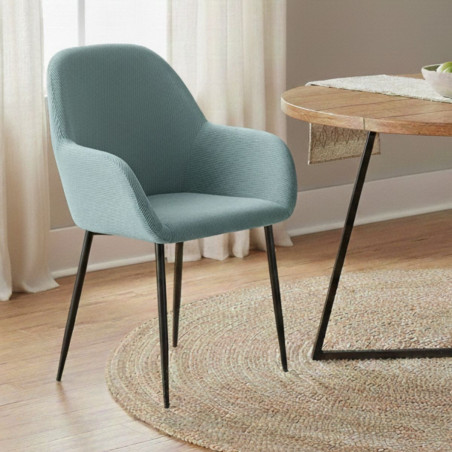Lot de 2 Fauteuils Velours Côtelé Bleu Canard - ALESIA