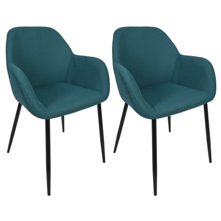 Lot de 2 fauteuils de table en tissu texturé maille 3D bleu - DETROY