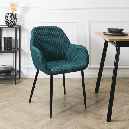 Lot de 2 fauteuils de table en tissu texturé maille 3D bleu - DETROY