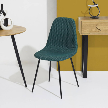 Lot de 2 fauteuils de table en tissu texturé maille 3D bleu - DETROY
