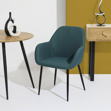 Lot de 2 fauteuils de table en tissu texturé maille 3D bleu - DETROY