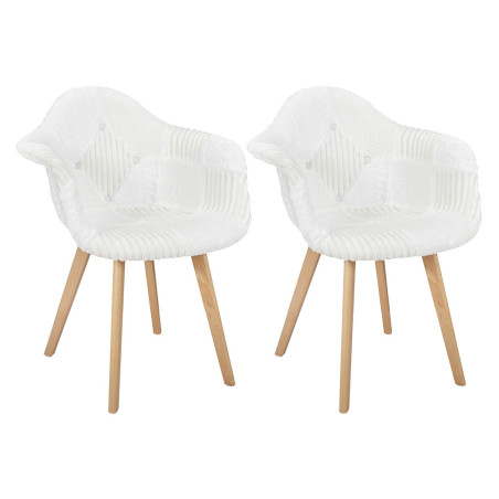 Lot de 2 fauteuils imitation laine patchwork blanc - ROREN
