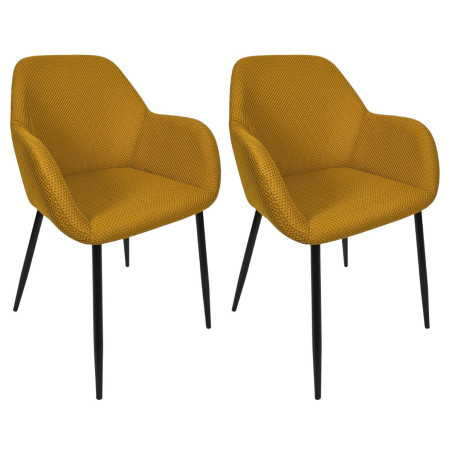 Lot de 2 fauteuils de table en tissu texturé maille 3D jaune - DETROY