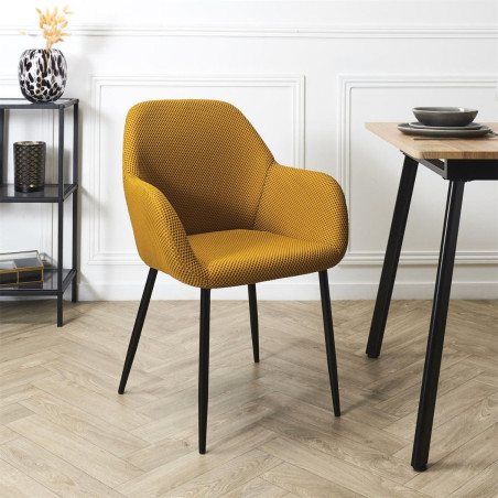 Lot de 2 fauteuils de table en tissu texturé maille 3D jaune - DETROY