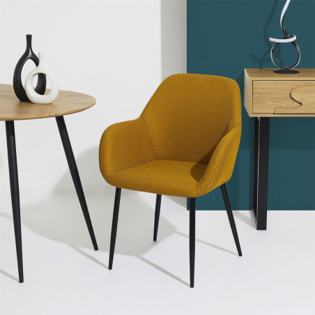 Lot de 2 fauteuils de table en tissu texturé maille 3D jaune - DETROY