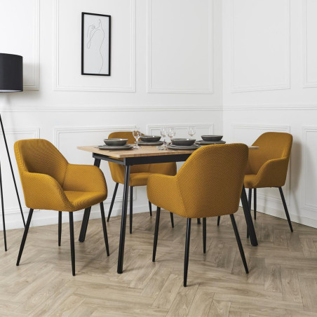 Lot de 2 fauteuils de table en tissu texturé maille 3D jaune - DETROY