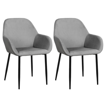 Lot de 2 fauteuils velours côtelé gris - ALESIA