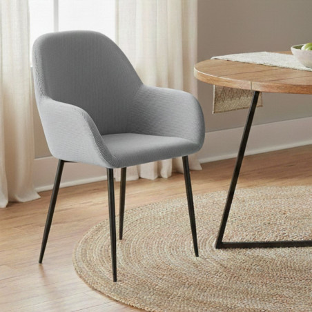 Lot de 2 fauteuils velours côtelé gris - ALESIA