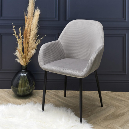 Lot de 2 fauteuils velours côtelé gris - ALESIA
