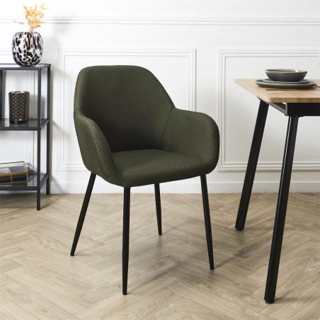 Lot de 2 fauteuils de table en tissu texturé maille 3D kaki - DETROY