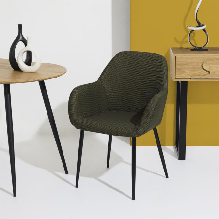 Lot de 2 fauteuils de table en tissu texturé maille 3D kaki - DETROY